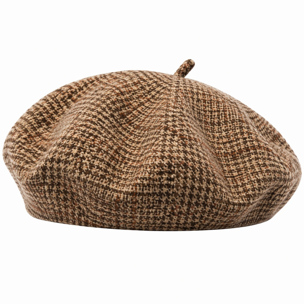 Boina de talla única en tejido marrón y beige con estampado pata de gallo de estilo clásico