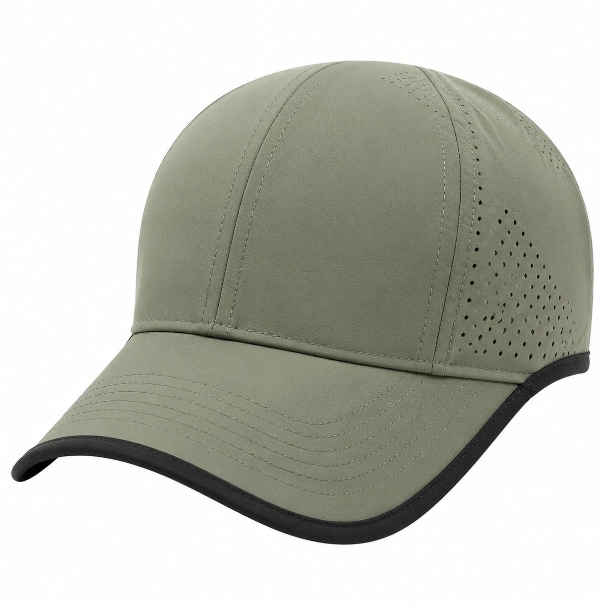 Gorra de béisbol talla única verde caqui de tejido liso con visera curvada perforada