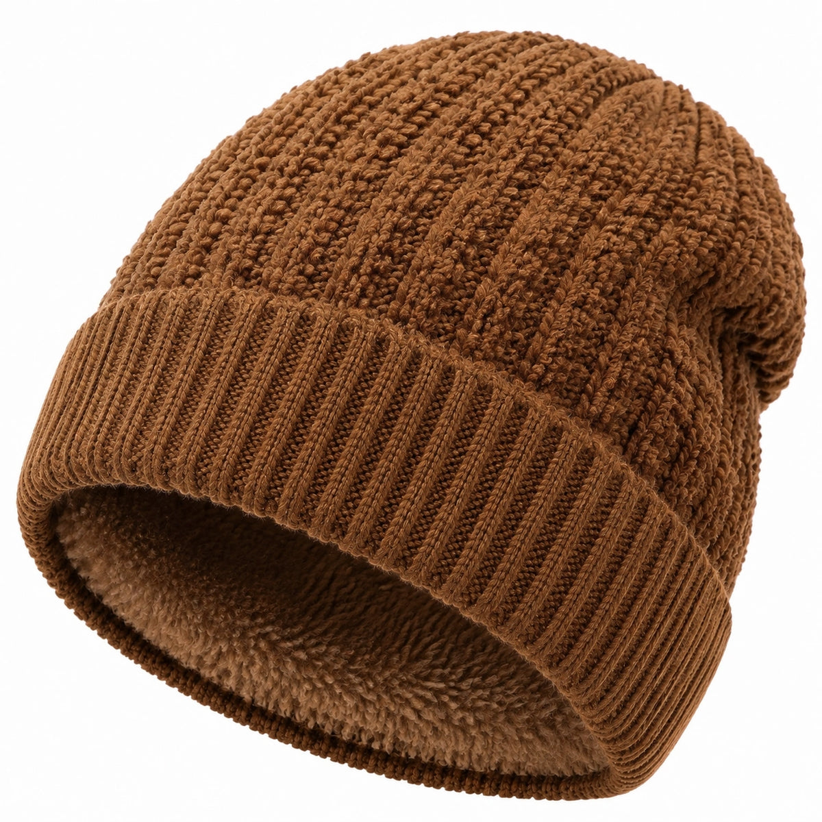 Gorro de punto talla única marrón con forro cálido para uso diario