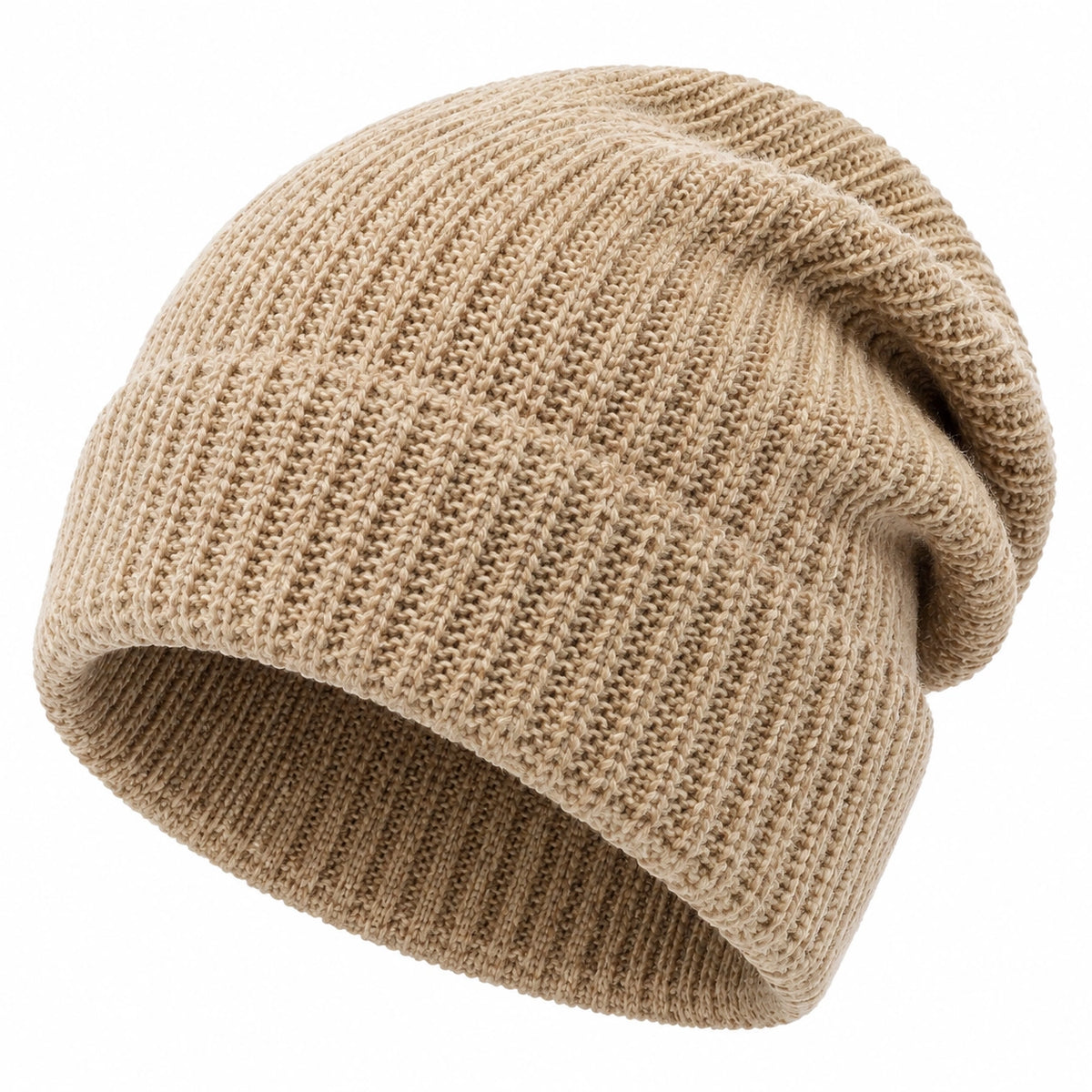 Gorro de punto talla única beige acanalado para uso diario estilo holgado