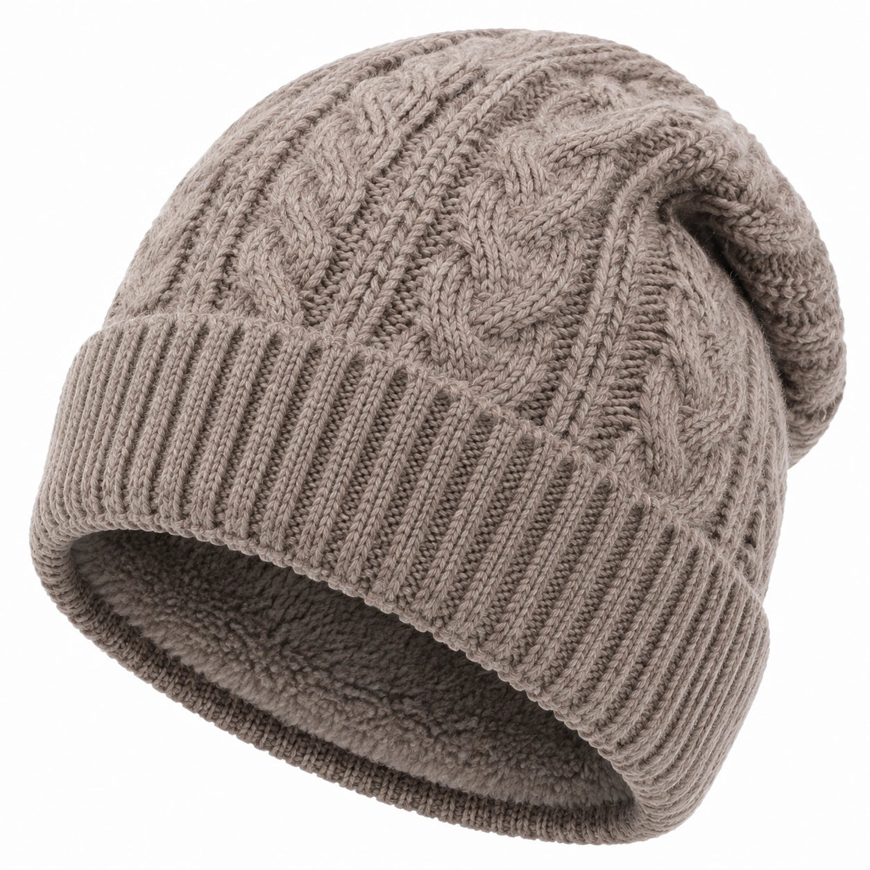 Gorro de punto talla única color topo con trenzas para invierno
