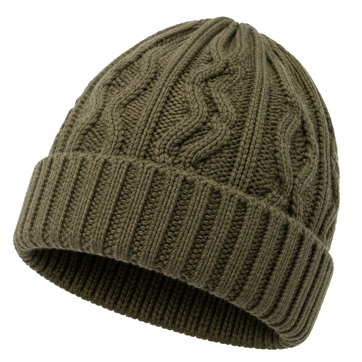 Gorro de punto talla única verde oliva con canalé para uso diario