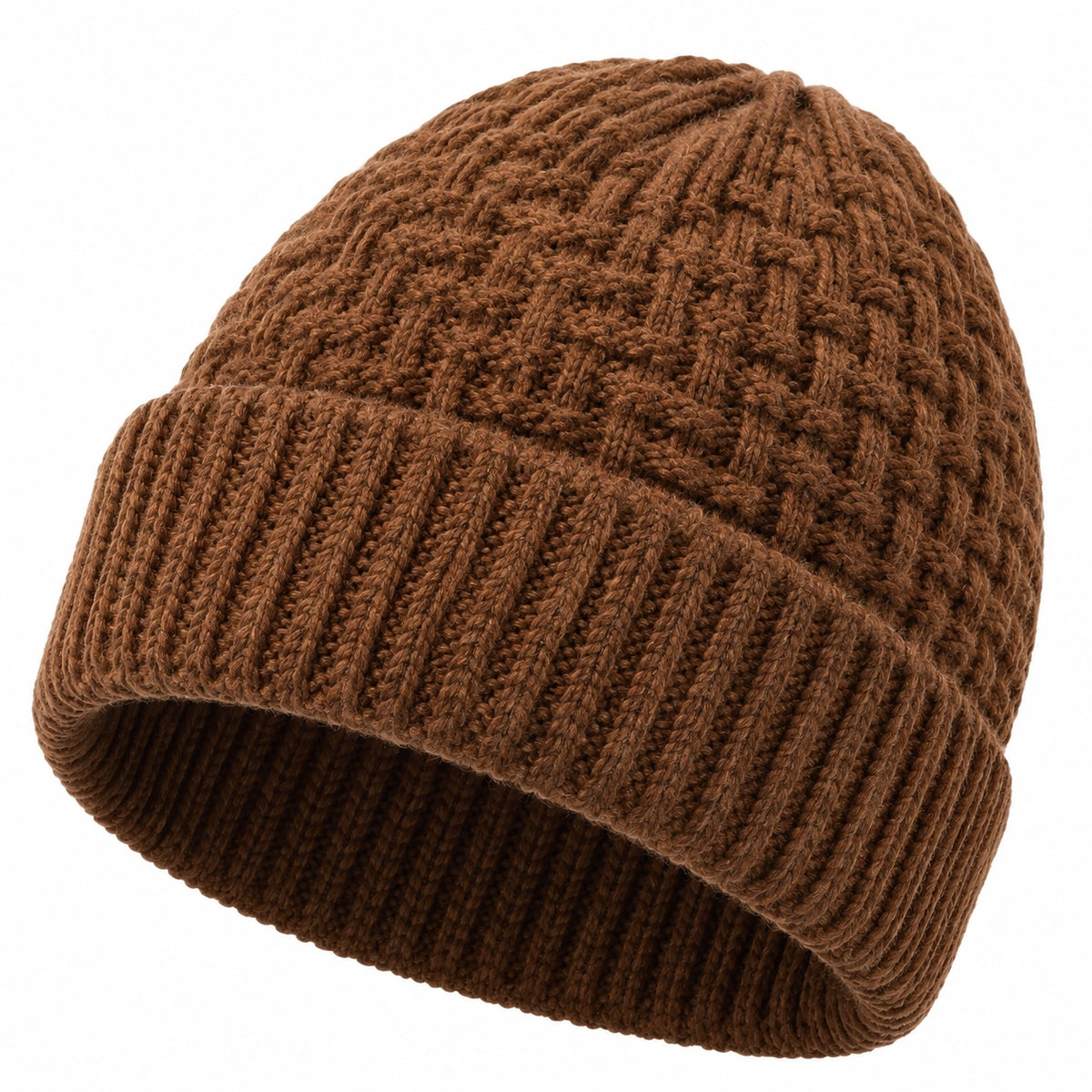 Gorro de punto talla única marrón con borde doblado para uso diario