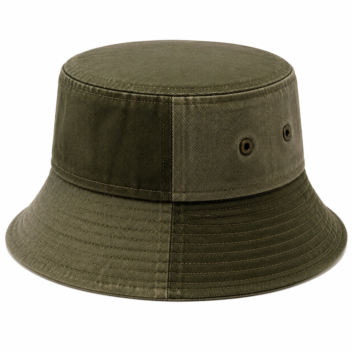 Sombrero bucket talla única de tejido de sarga verde oliva - ala ancha para uso diario