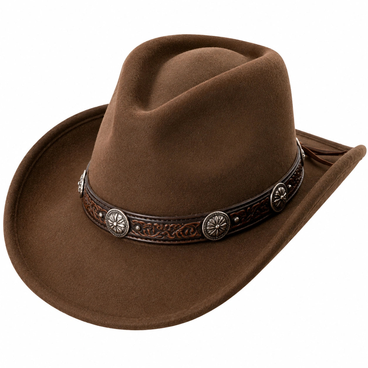 Sombrero vaquero talla única de fieltro marrón con banda decorativa estilo western