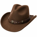 Sombrero cowboy talla única de fieltro marrón con banda decorativa - estilo western