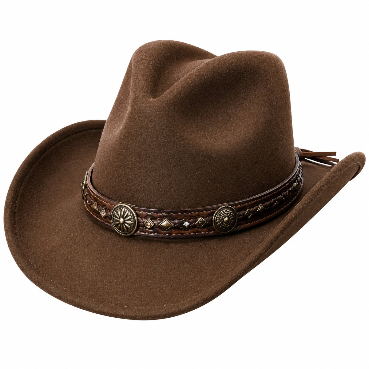 Sombrero cowboy talla única de fieltro marrón con banda decorativa - estilo western