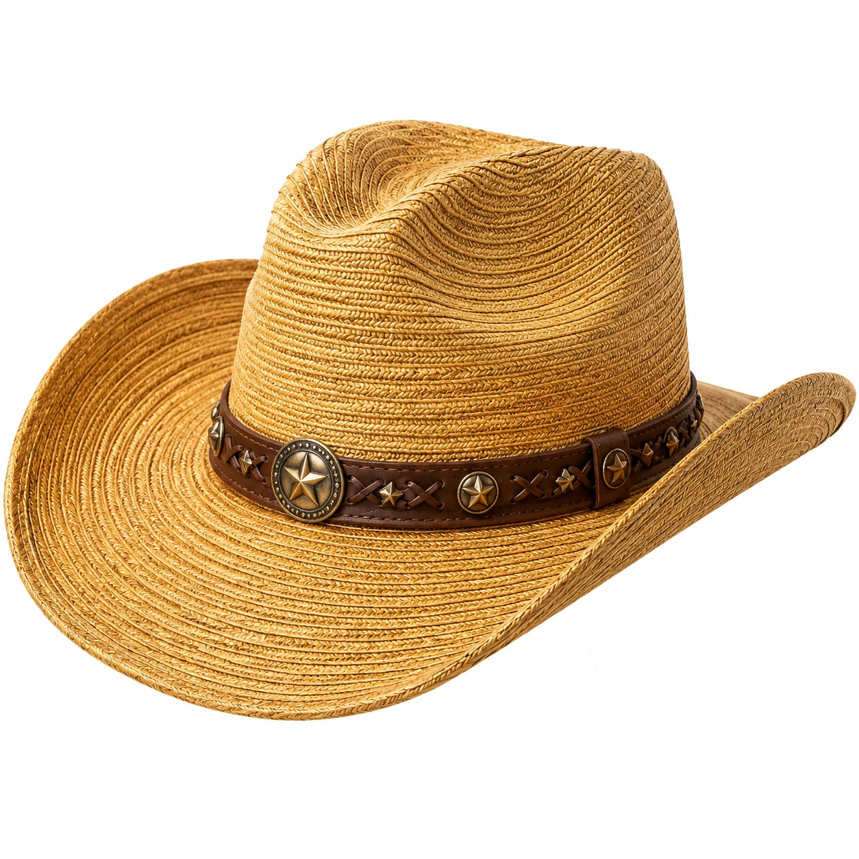 Sombrero cowboy de talla única en fibra trenzada beige con banda marrón estilo western