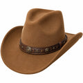 Sombrero vaquero talla única de fieltro marrón con banda decorativa estilo western
