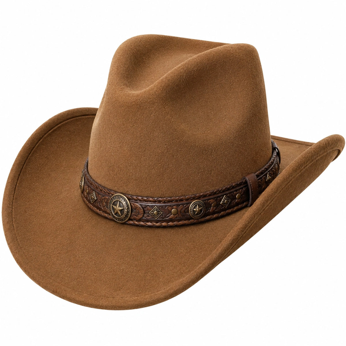 Sombrero vaquero talla única de fieltro marrón con banda decorativa estilo western