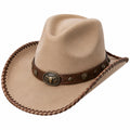 Sombrero vaquero talla única de fieltro beige con banda marrón estilo western