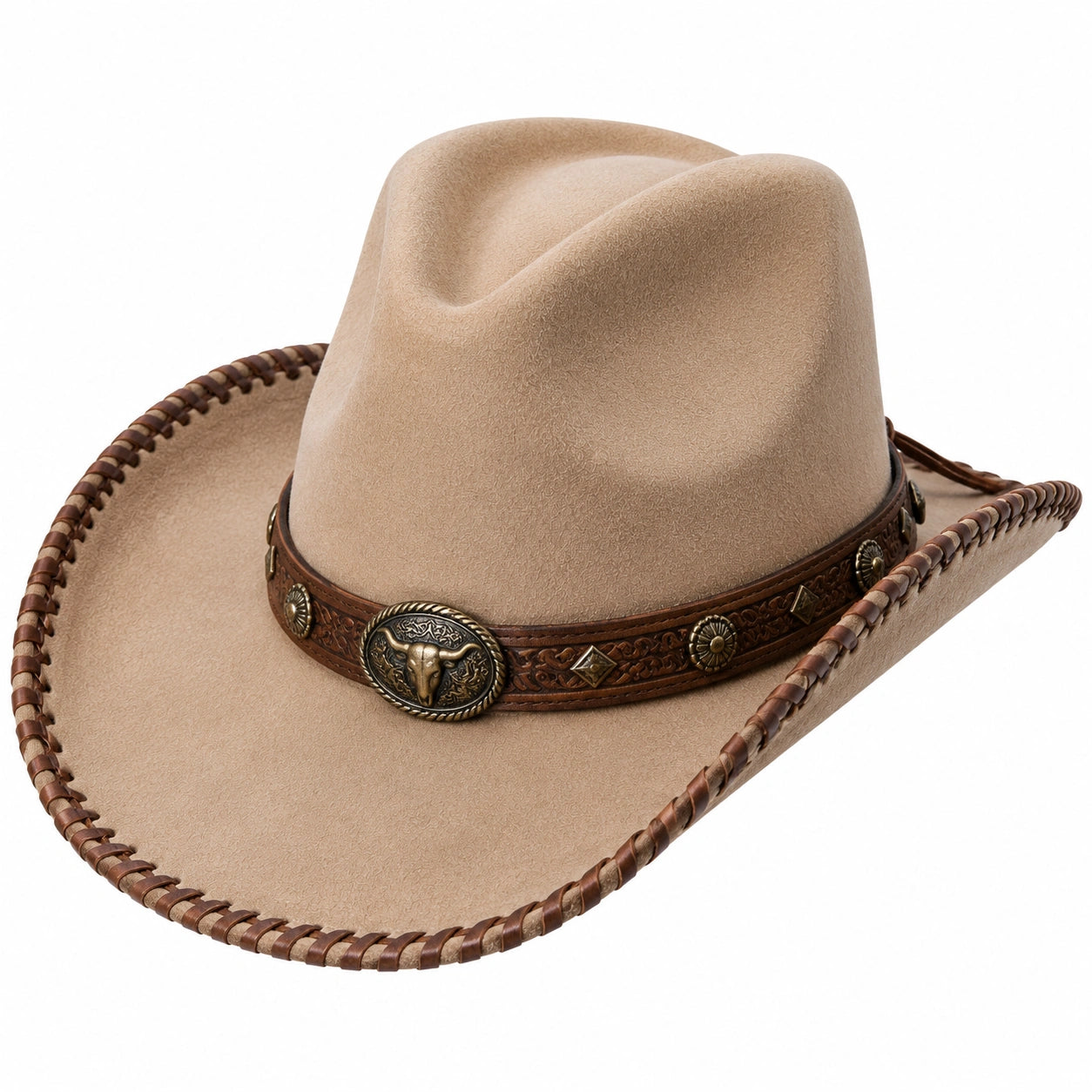 Sombrero vaquero talla única de fieltro beige con banda marrón estilo western
