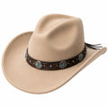 Sombrero cowboy talla única beige con acabado afelpado y cinta decorativa estilo western