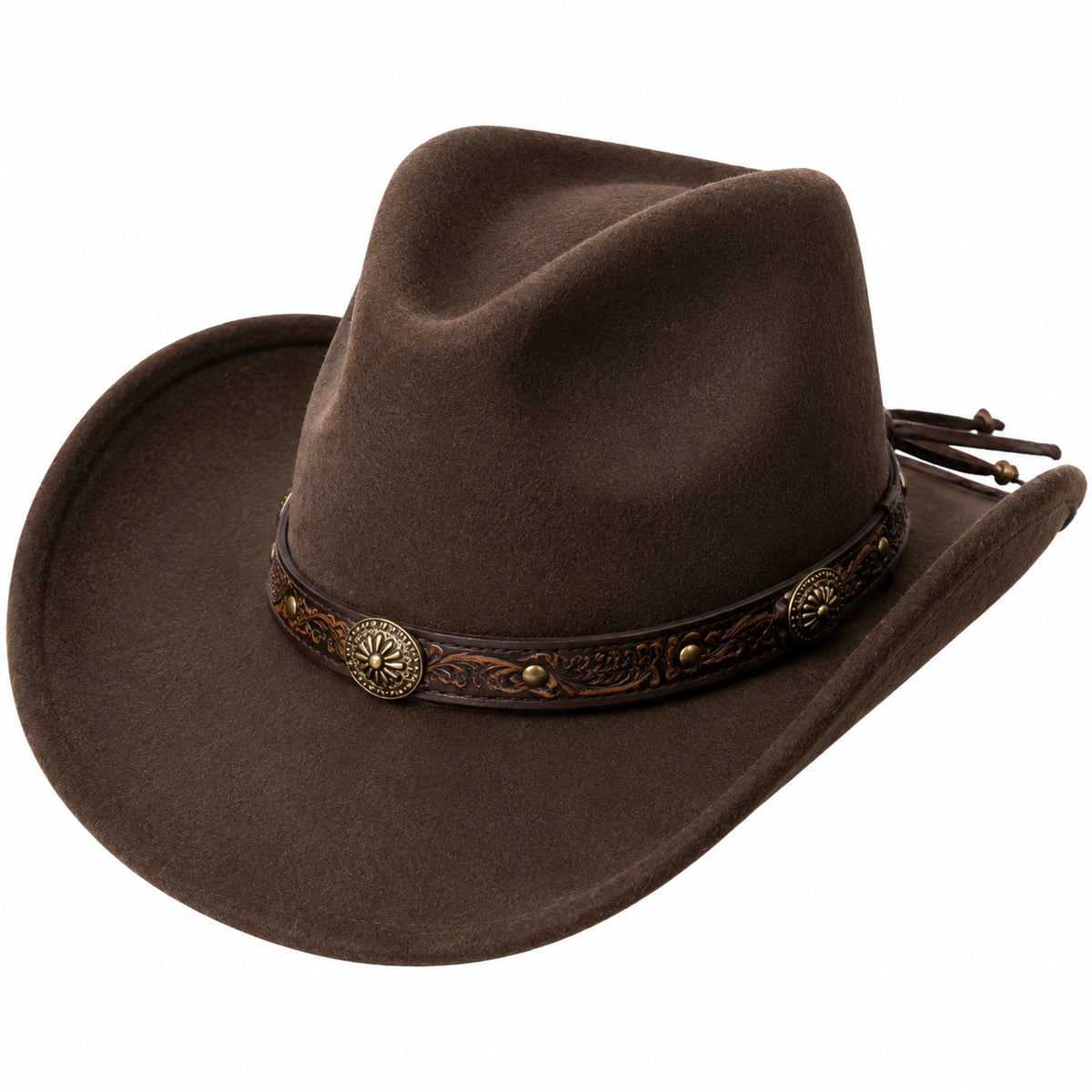 Sombrero cowboy talla única de fieltro marrón con banda de cuero estilo western